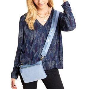 Anthropologie Cloth & Stone Dotted Herringbone V-Neck Lightweight Blouse Small